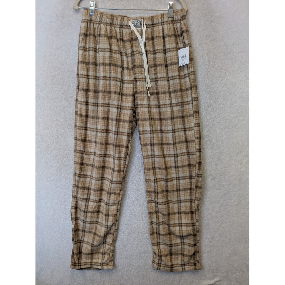 NEW Lucky Brand Pajama Pants Men's Medium Tan Plaid Fleece